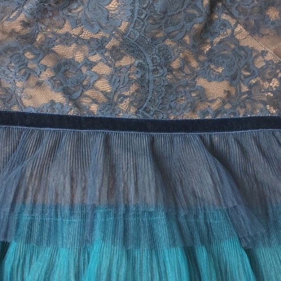 NEW Marchesa Notte Lace Ruffle Dress Teal Aqua Size 6 - Picture 10 of 16
